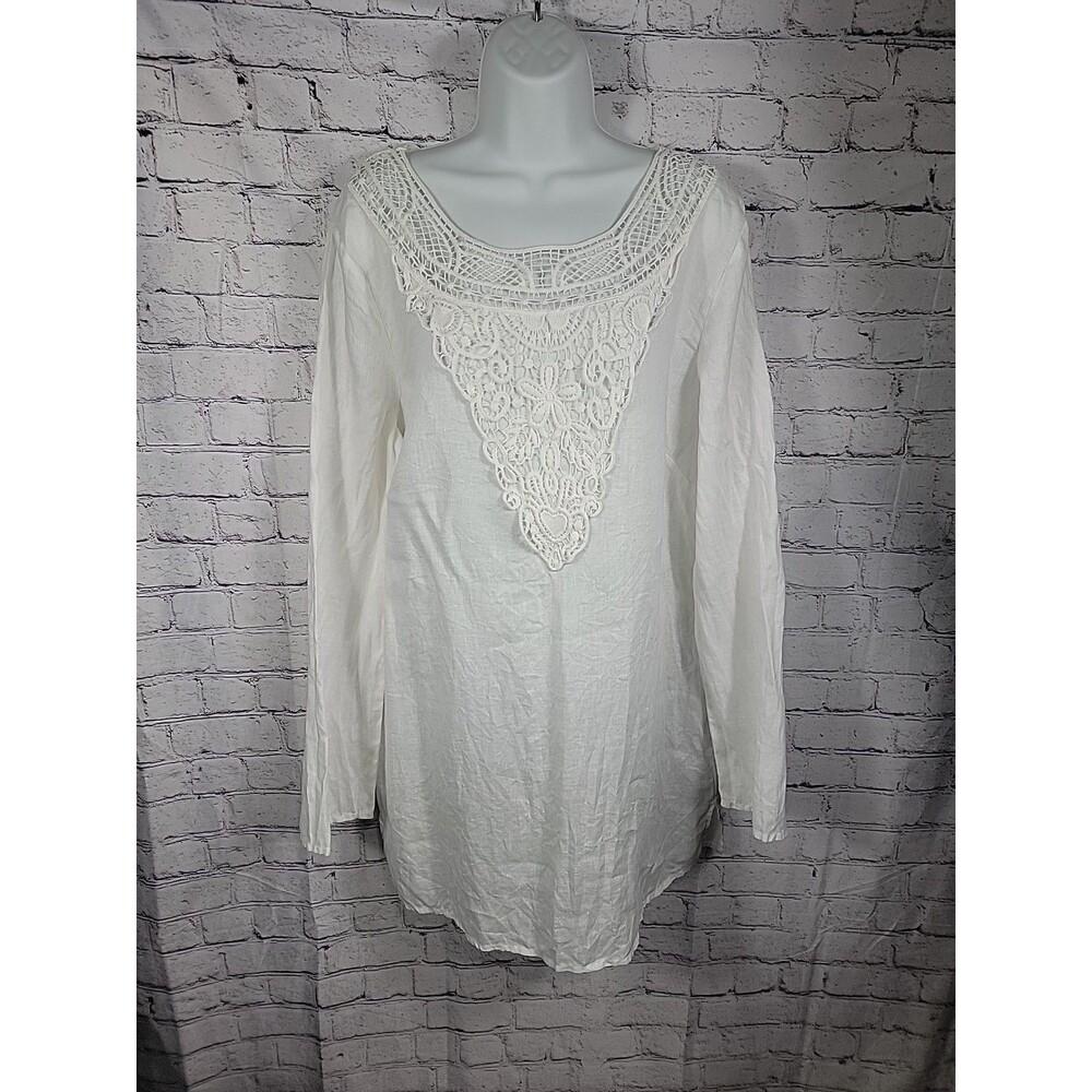 Long Tall Sally Women’s White Crochet Linen Tunic US 10 UK14